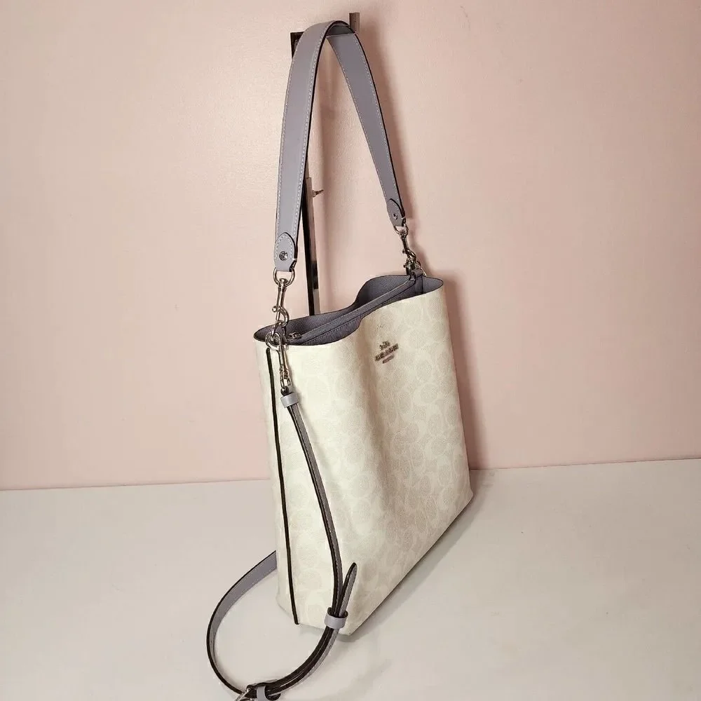 NWT COACH CA561 MOLLIE BUCKET BAG IN SIGNATURE CANVAS Chalk Mist Purple - Picture 3 of 7